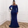 Plus Size Sukienki wieczorowe Cekiny Długie Rękawy Kobiety Formalna Oszała Piętro Długość Prom Dress Robe de Mariée Custom Made