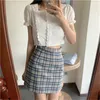 A-ligne Plaid Mode Causal Mince Simple Femme Femmes Collège Vent De Base Taille Haute Fille Mini Jupes 210522