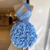 Baby Blauw Korte Prom Jurken Hoge Hals Sheer Hals Kant Applicaties Cocktail Party Jurk Pick Ups Mini Avondjurken Mouwloze Sexy Back