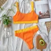 Hög midja bikini baddräkt kvinnor 2021 push up swimwear triangel uppsättning brasilianska Biquini ribbed baddräkt strandkläder
