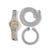 Collier glacé pour hommes, chaîne cubaine Miami, bijoux Hip Hop, or Rose, argent, diamant, montre, colliers, Bracelet, Set294T