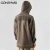 Gonthwid Fleece Kurtki z kapturem Streetwear Casual Graffiti Angel Drukuj List Harajuku Hop Hop Men Coat Tops Outwear 211110