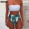 Ruuhee bandage bikini badmode vrouwen badpak hoge taille set badpak push-up maillot de bain femme beachwear 210621