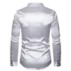 Mens Carrinho Collar Silk Silk Camisa de Vestido de Luxo Autumn Regular Fit Manga Longa 70s Dança Do Prom Chemise Branco 210522