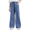 Jeans Autumn Winter Kids Children Loose Straight Trousers For Big Girls School Denim Wide Leg High Waist Pants 12 13 Years