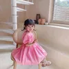 Sommerankunft Mädchen Mode rosa Kleid Kinder koreanische Design Kleider 210528