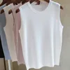 Mode is silke stickad väst gym tank top kvinnor rund hals tunna ärmlös tröja sommar bred axel lös blusas 4588 50 210417