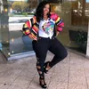 Colorido listrado impresso menina fresco rua streetwear mulheres casacos e jaqueta primavera outono atacado plus size roupas 210525