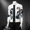 Mode Casual Slim Jacket Män Höst Floral Print Business Bomber Jackor Streetwear Outwear Stand Collar Mäns Coat Kläder 210527