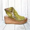 Sandals MCCKLE Women's Wedges Solid Color Peep Toe Platform Shoes Ladies Retro Buckle Strap Hollow Out Women Female