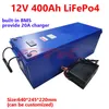 GTK étanche 12V 400Ah 380Ah LiFepo4 batterie au lithium pour RV caravane camping-car stockage d'énergie solaire marine + chargeur 20A