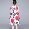 エレガントな牡丹の花の印刷不規則なシャツのドレス女性の長いフレアスリーブシングルブレストレースアップ休日夏のvestidos 210416