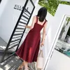 Women Dress A Line Formal Party es Luxury Summer Retro Ladies Sleeveless Knee Length Wine Red Vestidos Branco 210608