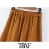 TRAF Mulheres Chique Moda Com Laço Sashes Frente Forma Midi Saia Vintage Cintura Alta Cintura Elástica Saias Femininas Mujer 210415