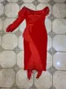 Winter Christmas Women Sexy Beading Tassel Red Bandage Dress Ladies Elegant Designer Midi Bodycon Party Vestido 210527