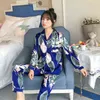 est Silk Pajamas for Women Sweet Cartoon Pyjamas Woman Elegant Long Sleeve Homewear Ladies Sleepwear Sets PJS 211112