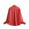 Kadınlar Bluz Turn-down Yaka Ile Katı Zarif Gevşek Uzun Kollu Gömlek Femme Kırmızı İpek Şifon Üst Kadın Bluzlar Gömlek