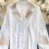Embroidery Women Blouse Long Sleeve Fashion Office Lady Solid Shirt Spring Shirts Chiffon Drop Tops 210601