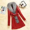 Leather Jacket Plus Size 4XL Women Faux Fur Collar Long Black Red Coat Winter Causal Thick Warm Belt Clothing 210423