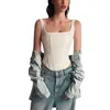 Damska koszulka Kobiety Lato Sexy Camisole Dorośli Slim Solid Color W Shaped Neck Patchwork Crop Top