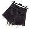 Women Plus Size Denim Shorts Solid Pocket Hole Jeans Black Wide Leg Casual Sexy Summer Booty Womens