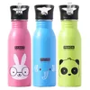 Cute Children Water Bottle Portable Outdoor Stainless Steel s Animal Pattern Cup Cold Drink with Straw 220217