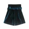 Qoerlin S-2XL Veludo Barry Shorts Mulheres Moda Streetwear Plus Size Single-Breasted Alto Cintura Bolso Preto 210621