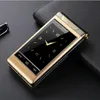 Originele flip dubbele dubbele scherm mobiele telefoons 2 simkaart één sleutelsnelheid dial touch handschrift big keyboard fm senior gold mobiele telefoon voor oude mensen gratis kast