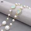 GuaiGuai – collier Long en perles Keshi baroques blanches naturelles, bijoux en cristal bleu, 44 pouces