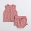 Baby Mädchen Jungen Kleidung Sets Strickjacke + Strickhose Baumwolle Strickanzug Ärmellose Strickweste Jacke + Shorts Zwei Stücke 210521