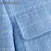 Lente blauwe kleur Tweed ol jas single-breasted kleine geurige wind vrouwen losse jas kantoor dame korte uitloper 210604