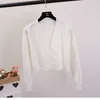 Women's Cropped Cardigan Sweaters Female Black White Short V Neck Single Breasted Woman Knitted GD153 210914