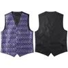 Purple Paisley Floral Jacquard 3pcs Vest+Tie+Handkerchief Set 2019 Slim Fit Male Tuxedo Vest For Party Wedding Gilet Homme