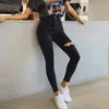 Pencil Black Sexy Women High Waist Jeans Ripped Holes Denim Female Trousers Skinny Pants 10401 210417