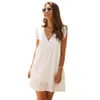 Senhoras Sexy Lace White Dress Mulheres Curto Verão Vestidos V Neck Casual Feriado Sundress Solto Praia Mini Vestido Vestidos 210416