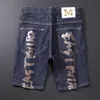 Été Vintage Mode Hommes Jeans Shorts Rétro Noir Bleu Non Lavé Denim Patches Designer Hip Hop Court BHCR