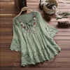 Plusstorlek T-tröja 2021 Kvinnors Lace Crochet Blus Elegant Broderi Toppar Hollow Up T Shirts Bomull Linen Blusas Chemise 5XL