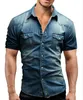 Chemise fine en Denim pour hommes, manches courtes, coton doux, deux poches, Slim, légèrement élastique, vêtements de Cowboy, printemps été, 3400