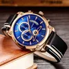 Lige Blue наручные часы мужские часы Лучшие бренд роскошные кожаные кварцевые часы для мужчин спортивные часы мужской водонепроницаемый хронограф 210527