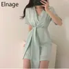 Korean Summer Women Dress Vintage V Neck Short Sleeve White Mini Dress Lady Office Elegant Dresses Lace Up Slim Vestidos 210610