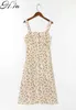 HSA European och American Summer Wind Women's Small Floral Breasted Suspender Dress 407 210716
