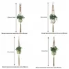 땋은 손수 만든 꽃 냄비 그물 가방 정원 장식 홈 빈티지 장식 식물 교수형 바구니 매듭 밧줄 실내 식물 행거 트레이 꽃 냄비 홀더 HY0174