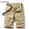 Mens sommar bomull armé taktisk last shorts mode khaki multi-pocket casual kort byxor lösa militära män 210806