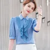 Ruches Chiffon Vrouwen Half Mouw Lente Mode All-match Temperament Blouses Office Dames Formele Werk Tops 210604