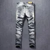 Włoski styl Moda Mężczyźni Dżinsy Wysokiej Jakości Elastyczne Slim Fit Casual Dżnowie Spodnie Homme Retro Wash Vintage Designer Długie Spodnie