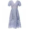 Fashion Designer Summer Lace Dress Women's Puff Sleeve Hollow Out Bohemian Elegant Ladies A Line Midi 210524