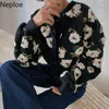 Neploe Floral Jackets Vintage Crop Puff Sleeve Jacket Women Autumn Winter Clothes Korean Fashion Coats Female Tops Outwear 211014