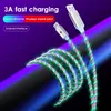 5A Flödesfärger LED Glow USB Laddare Typ C Kabel för Android Micro USB Laddningskabel för Samsung Charge Wire Cord