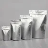 100pcs lot Stand Up Zipper Bag Silver Aluminum Foil Pouch Reclosable Food Storage Bags Smell Proof Retail Packaging