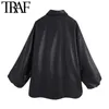 Women Fashion Faux Leather Oversized Asymmetric Jacket Coat Vintage Lantern Sleeve Female Outerwear Chic Tops 210507